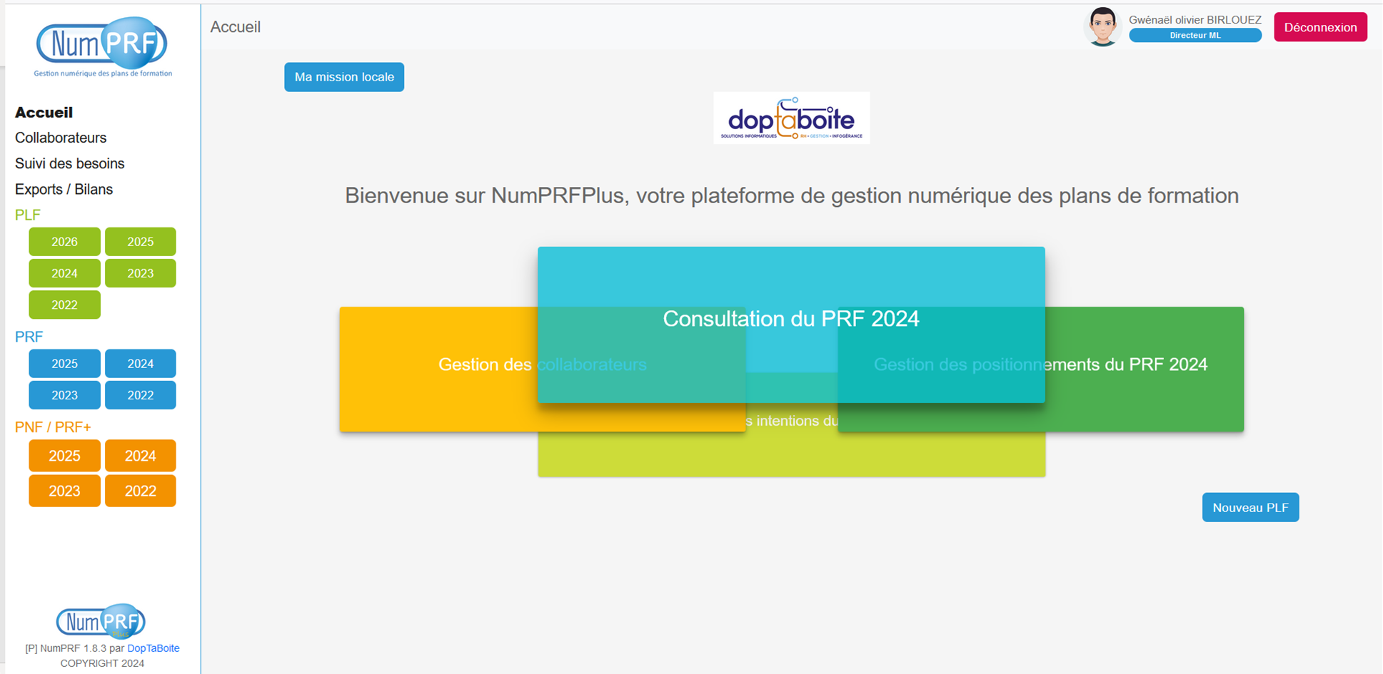 Capture de l'accueil de NumPRF